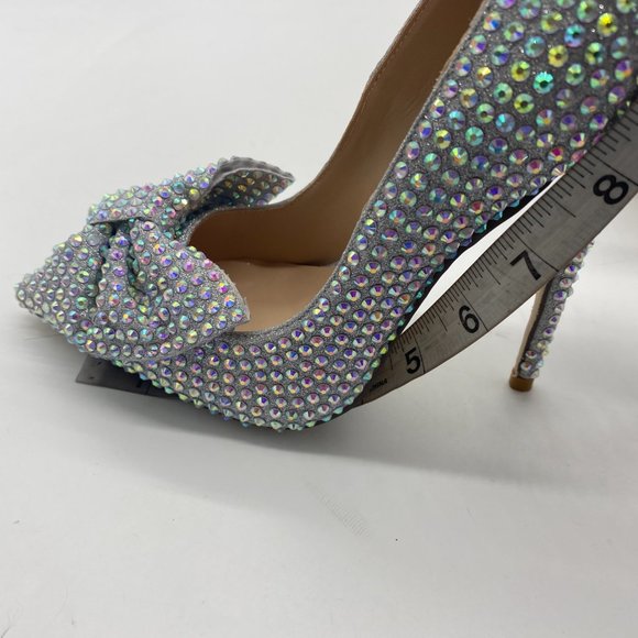 S FSJ Silver Pointed Toe Glitter Rhinestone High Heel Bowknot Wedding Pump - Picture 8 of 9